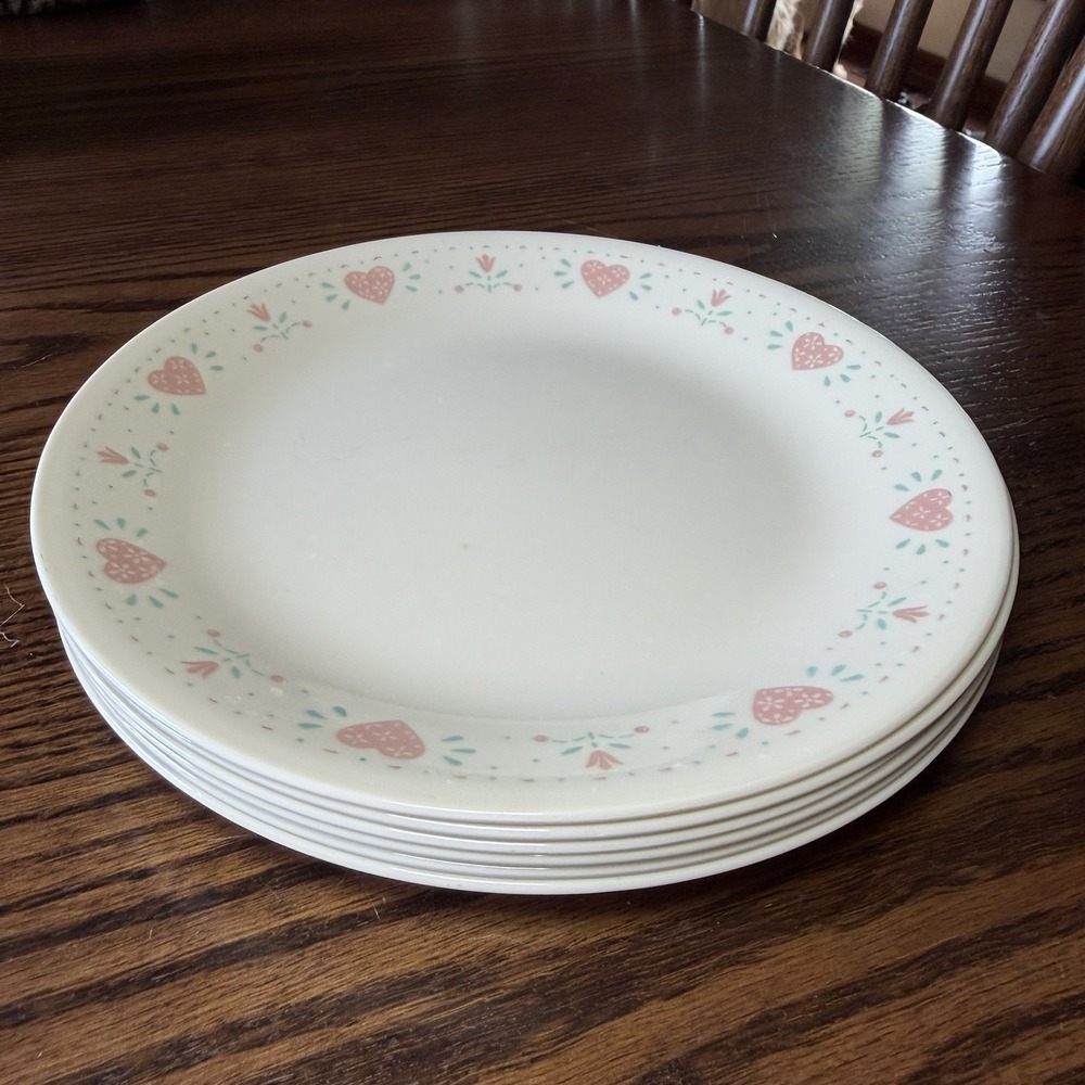 6  Corelle Forever Yours Luncheon Plates Beige/Pink  8.5"